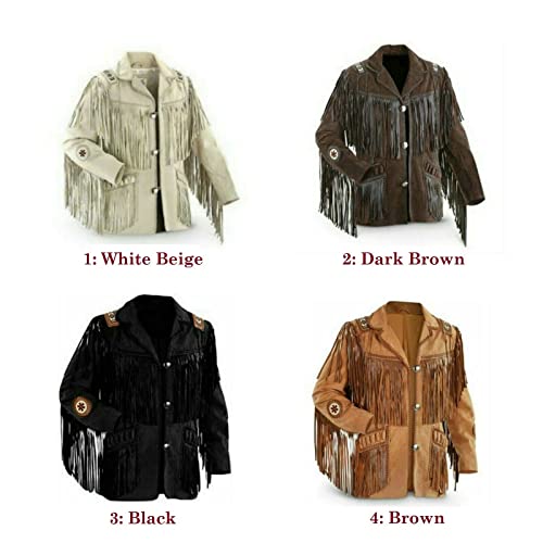 Men's Western Cowboy Jacket with Fringed Beads Native American Suede Leather Coat4