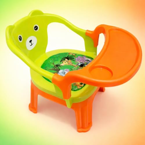 Image of MY LITTLE TOWN Kids Feeding Chair| Musical Chu Chu Chair| Baby Chair| 4-36 Months| Baby Chair| Portable| Booster seat (Greenish Yellow with Orange)