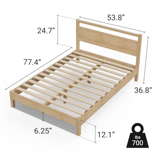 Image of LIFEMENT Signature Wood Platform Bed Frame with Headboard, Essential, Noise Free, Under Bed Storage, No Box Spring Needed, Easy Assembly (Natural, Full)