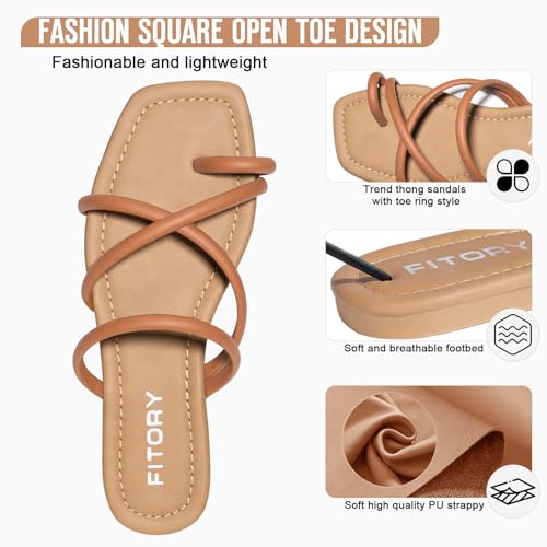 Image of FITORY Women's Slide Sandals Flat Toe Ring Thongs with Cross Strap for Summer Size