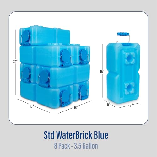 International Water Storage Containers for Emergency Water Storage | 6-Pack of Stackable 3.5 Gallon Water Container Bricks | Food-Grade HDPE Plastic | BPA-Free | STD Blue