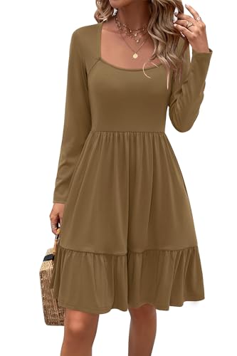 Image of Newshows Women's 2026 Summer Casual Square Neck Ruffle A Line Beach Vacation Sundress Work Business Dress with Pockets