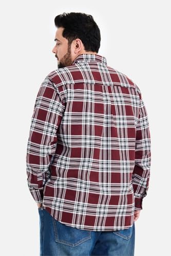 Image of SNITCH Men Casual Plus Size Shirt | Regular Fit Long Sleeve Spread Collar Plaid Pattern | 100% Cotton & Breathable Dobby Fabric for Casual Office Wear & Stylish Everyday Use
