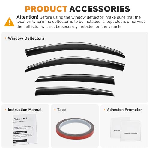 Image of Shatterproof Taped-On Window Deflectors for Honda Civic 2016-2021 (Not for Hatchback) with Chrome Trim, Rain Guards, Window Visors for Car, Vent Deflector, 4pcs