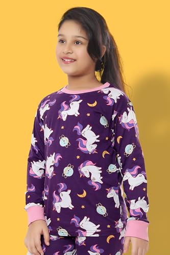 Image of Ninos Dreams Cotton Girls Full Sleeves Coord Set ! Night Suit for Girls ! Tshirt with Jogger Set