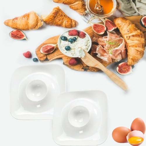 Voarge 4 Stück Keramik-Eierbecher, CremeWeiß Porzellan EierStänder, Frühstück Eierhalter Set für Hart und Weichgekochten Eiern (Platz) – Bild 3