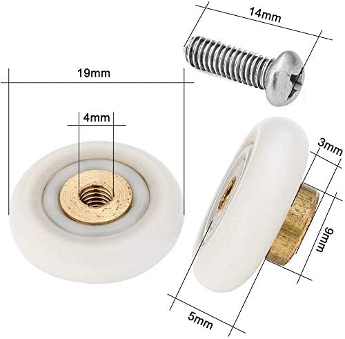 rollen für Duschkabinentür, 19 mm Durchmesser, 4 Stück