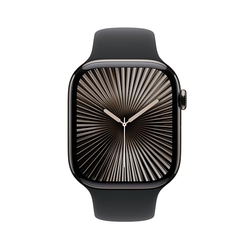 Apple Watch Series 10 (GPS + Cellular 46 mm) Smartwatch mit Titangehäuse in Schiefer und Sportarmband in Schwarz (M/L). Fitnesstracker… – Ansicht 2