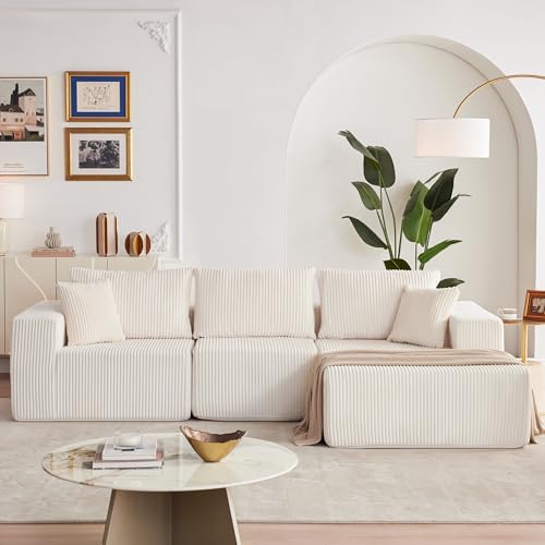 108” Modular Sectional Sofa, Cloud Sectional Couch with Deep Seat, Modern Modular L-Shape Sofa with Chaise,Upholstered Boneless Couches for Living Room (Corduroy, Beige) - Thumbnail 4