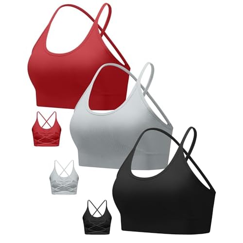 RUNNING GIRL Sports Bras for Women,Sexy Crisscross Back Seamless Supportive Sports Bra Medium Support with Removable Pads Medium A-black+deep Red+ligh
