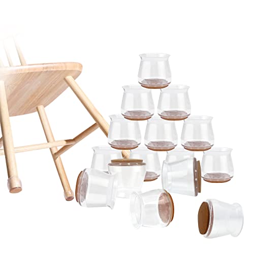 MISITU Lot de 16 protections de sol en silicone pour pieds de chaise - Pour pieds de tabouret - Pour sols en bois dur - Protection des sols contre les rayures et le bruit - Transparent Cover