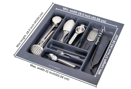 Image of Heavy PVC Cutlery Tray Organizer, Stylish Cutlery Tray for Kitchen Basket, Gray, 21x18.5 Inch