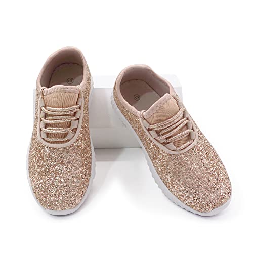 K Kip Wok Girls Glitter Sneakers Sparkle Slip On Walking Shoes For Kids/Children Breathable Running Sneakers(Rose Gold,Little Kids 3) #TOP2