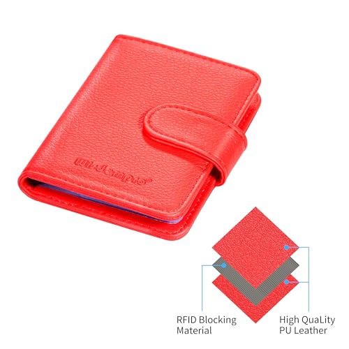 Image of Wisdompro Credit Card Holder, Slim Leather RFID Blocking Wallet Debit Card Protector Organizer Case (20 Card & 7 Memory Card Slots)-Vertical Red