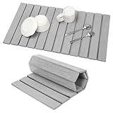 Extra Large Stone Dish Drying Mat for Kitchen Counter, 28"Γ16" Eco-friendly,Instant Drying Pad,Diatomaceous Earth Water Absorbing Mat, Foldable and Super Absorbent Dish Drying Stone Mat, Light Gray