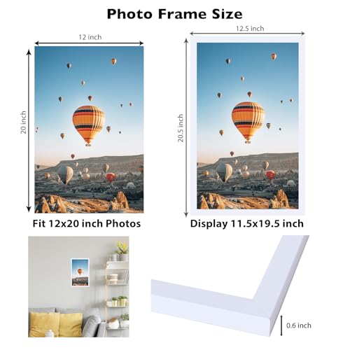 Image of JCJMY 12x20 Picture Frame White for Poster Photo Picture, Horizontal and Vertical Formats for Wall Hanging, 12 x 20 Wall Gallery Poster Photo Frame for 12 by 20 Photos Posters, White