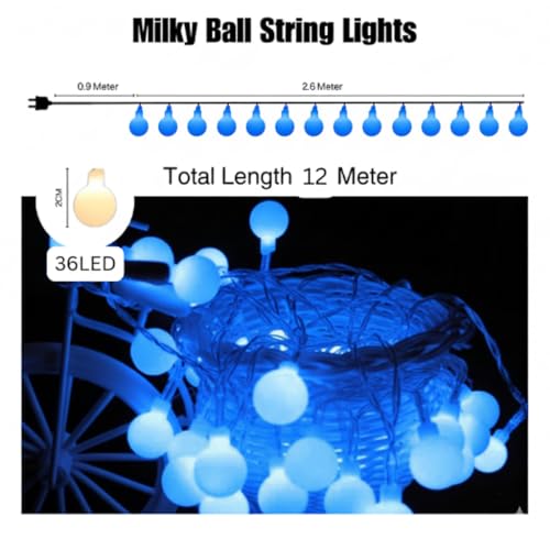 Image of MoonlitDreams 12M 36LED Milky Ball LED Curtain String Lights - Pooja Mandir Decoration Ball Fairy Lights for Window, Festival, Diwali, Christmas, Wedding, Party & Home Decoration
