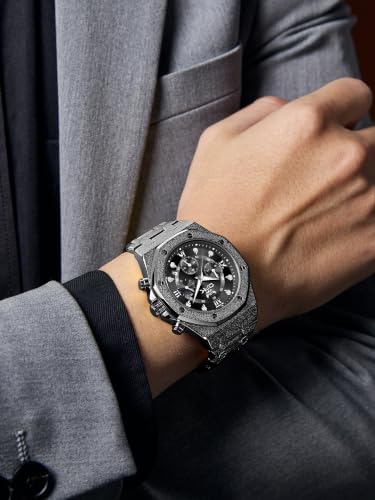Image of OPK Men Analog Automatic Watches Waterproof Multifunction Chronograph Diamond Moon Phase Luminous Stainless Steel Band Wrist Watches
