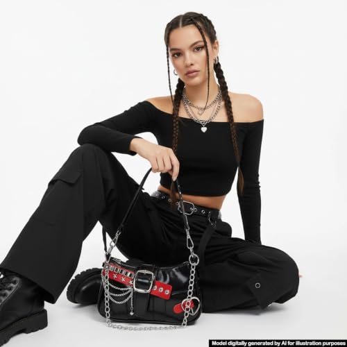 Image of Cute Y2k Purse for Women, Star Embroidery Pattern with Chain Strap Shoulder Bag, Goth Style Cute Mini Purse