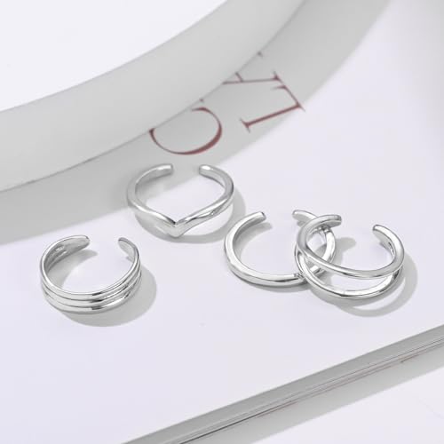 Ritach 925 Sterling Silver Plated Minimalist Toe Rings Set 14K Gold Plated Simple Open Adjustable Band Toe Rings for Women Beach Foot Jewelry for Summer2