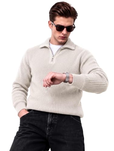Image of Kvetoo Mens Woolen Sweater for Man Winter Quarter Zipper Knit Sweater Full Sleeve Office Wear Pullover