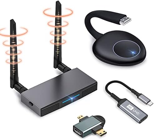 Wireless HDMI Transmitter and Receiver|4K@60Hz|165FT/50M|HDMI Dongle Wireless Adapter Extender|2.4/5GHz for DSLR Netflix Hulu Streaming Video/Audio from Laptop PC Smartphone for Conferences,Office