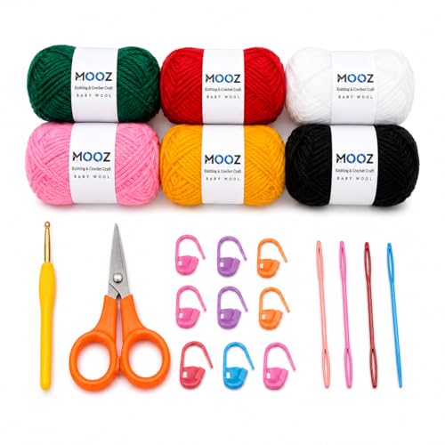 Image of MOOZ Baby Wool Yarn Set - (20g Each) Soft Knitting & Crochet Wool for DIY Craft, Hand Knitting, Crochet Projects & Art Supplies (Crochet Kit)