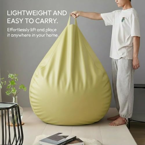 Image of KAM'S LIEU 6XL Luxury Faux Leather Bean Bag with Footrest & Cushion | Pre-Filled High-Density Polystyrene Beans | Premium Leatherette |Teardrop Handle Design | 6 Months Warranty Color- Olive Green