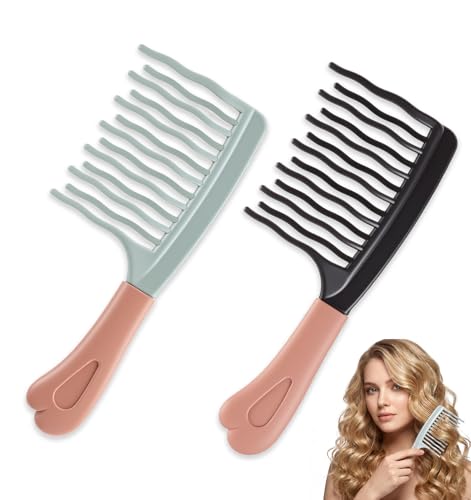 2 Peines Dientes Anchos para Cabello Rizado Verde y Gris miniatura 1