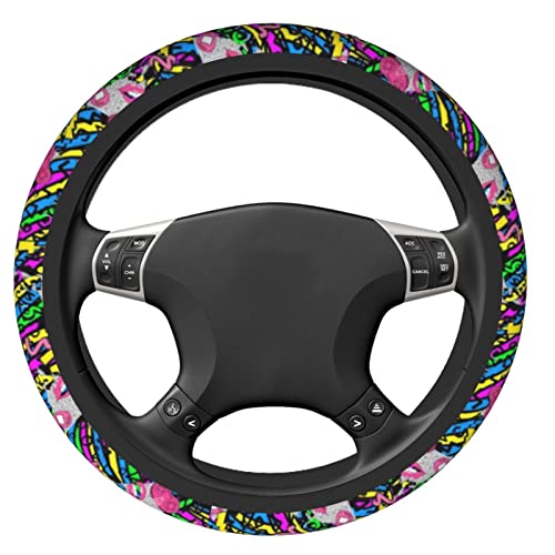 The Universal Elastic Steering Wheel Protective Cover Vintage 80s 90s Style is Heat-Resistant and Non-Slip Suitable for Most Vehicles