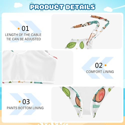 Girls' Bikini Set, Cartoon Bear Flower and Leaf Kids Swimsuit 2 Pcs Beach Bathing Suit3