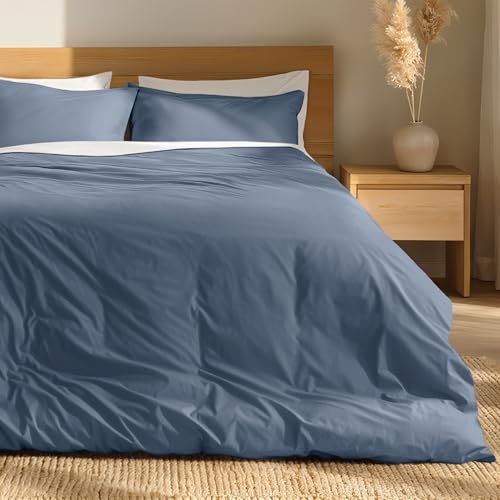 Bare Home 100% Organic Cotton Percale Duvet Cover Set (Queen Bering Sea)