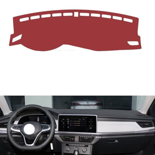 Leather Dash Board Cover mat Compatible with VW Bora 2023，Anti-Slip,Sun Protection Dashboard Cover-red