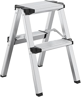 Ladder Step Ladders 2 Steps Ladder Silver Aluminum Lightweight Folding Step Stool with Wide Pedal Portable Stepladders for Home Space Saving Portable Step Stool