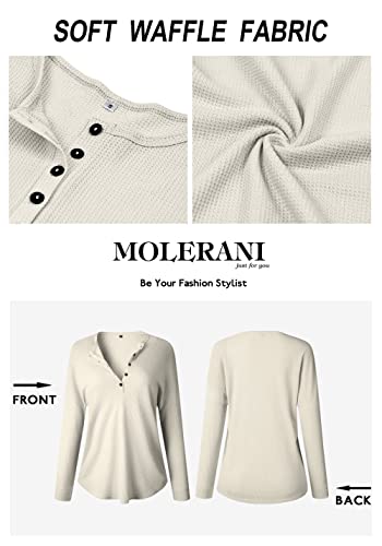 MOLERANI Womens Waffle Knit Tunic Tops Loose Long Sleeve Button Up V Neck Henley Shirts4