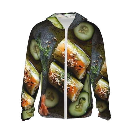 UPF 50+ Sun Protection Hoodie Long Sleeve Sushi Dill Pickles Sun Shirt Rash Guard Fishing Shirts for Men
