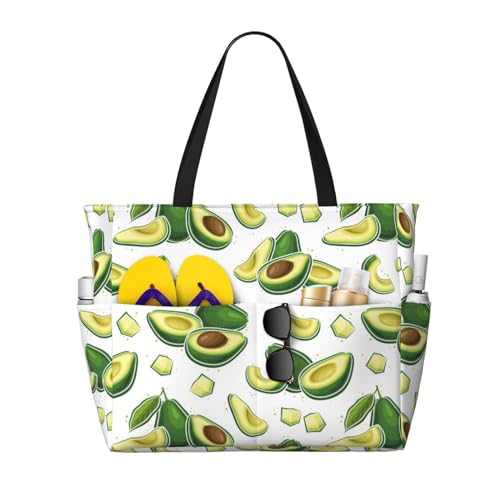 Bolsas de playa grandes impermeables a prueba de arena, bonito aguacate n.º 1127, bonitas bolsas de playa para mujer con cremallera