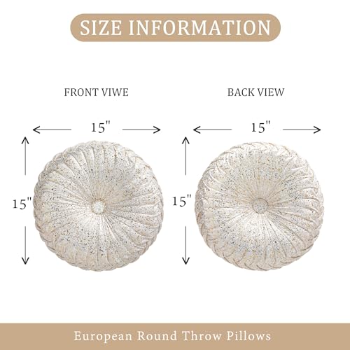 Image of EUCIOR Round Throw Pillows,Gold and White Throw Pillows,Soft Spandex Velvet Fabric,Pumpkin Pleated Handmade White Round Velvet Decorative Pillow for Sofa Bedroom Livingroom