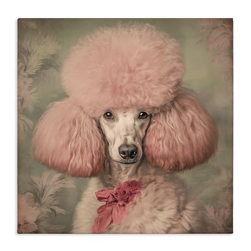 Miss Baroness Blush Poodle Floral Portrait, 30 x 30 Inch Canvas Wall Art