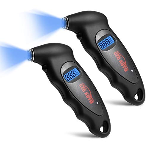 CZC AUTO Digital Tire Pressure Gauge Reader Checker 4 Settings Digital PSI Tire Gauge with Lightened Nozzle Backlit LCD for Car Truck Bicycle Motorcycle | Non-Slip Grip, 0-150 PSI (2PACK, Black)