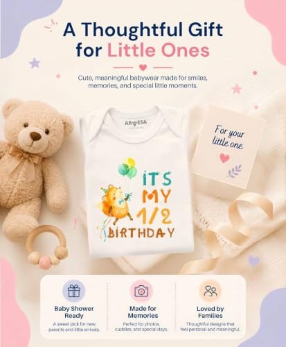 Image of ARVESA Half Birthday Baby Milestone Romper for Baby Boy and Baby Girl Cotton 0-12 Months Design no 277 - Half Birthday
