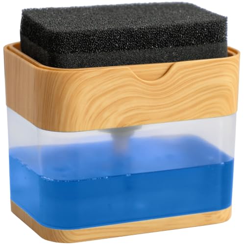 Image of S&T INC. Dish Soap Dispenser and Sponge Holder, Plastic Bamboo