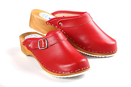 Aves-24 Clogs Pantolette Sandalette Holz + Leder Holzclogs Gr....