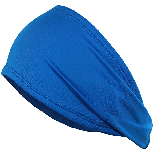 Kenz Laurenz Performance Headband Moisture Wicking Athletic Sports Head Band Wide Head Band Sweatband - Workout, Soccer, Softball, Basketball (Blue)