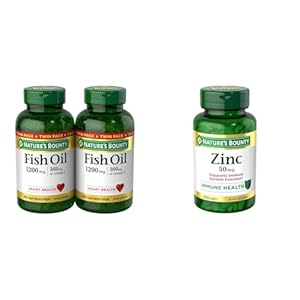 Nature’s Bounty Fish Oil 1200 mg, Supports Heart Health with Omega 3 EPA & DHA & Zinc 50mg, Immune Support & Antioxidant Supplement, Promotes Skin Health 250 Caplets