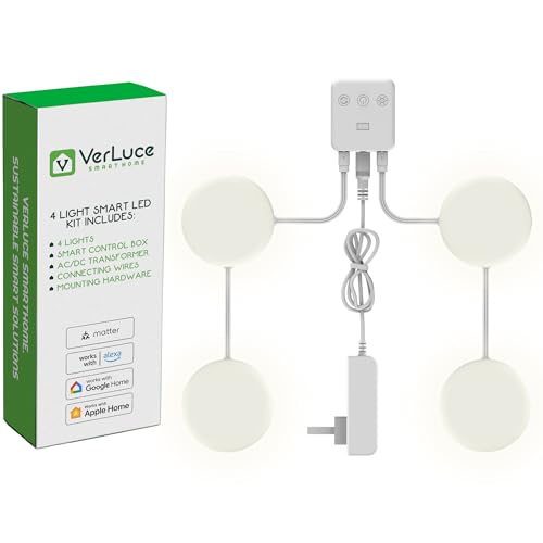Image of Smart Under Cabinet Lighting 4 Puck Light Kit, Wide Angle LED Puck Lights, 2700K-6500K Tunable White, Matter Certified, Works with Alexa, Google & Apple