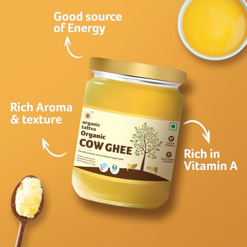 Image of Organic Tattva Ghee 500ml | Organic Cow Ghee | Desi Ghee Rich in Vitamin A | Ghee Jar for Everyday Cooking & Grocery Use (Pack of 3)