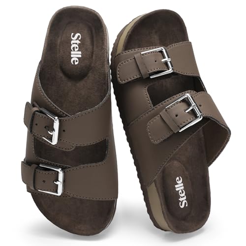 Stelle Kids Sandals Boys Summer Shoes Girls Slippers Slip on Slides with Adjustable Straps for Little Kid/Big Kid(Chocolate,1ML)