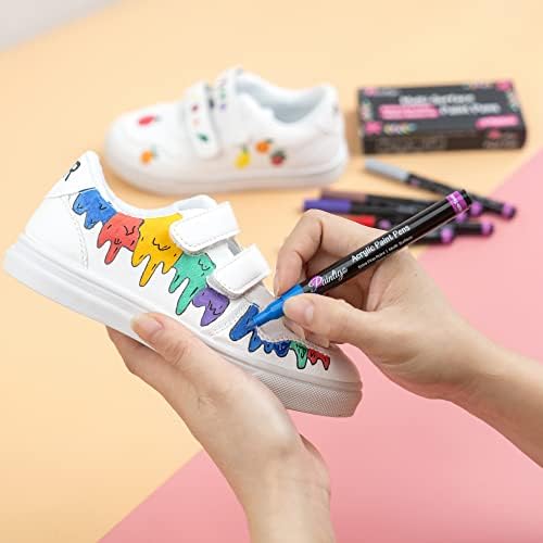 PAINTIGO Acrylic Paint Pens for Rock Painting, Wood, Ceramic, Glass, Fabric, Mugs, Canvas, DIY Craft Supplies - Acrylic Paint Markers Set of 12 Colors, Water Based, Waterproof, Extra Fine Tip 0.7mm