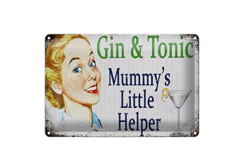 Generic Tin Sign 20 x 30 cm Domed Gin & Tonic Mummy's Little Helper Vintage Decorative Gift Sign Bar Retro
